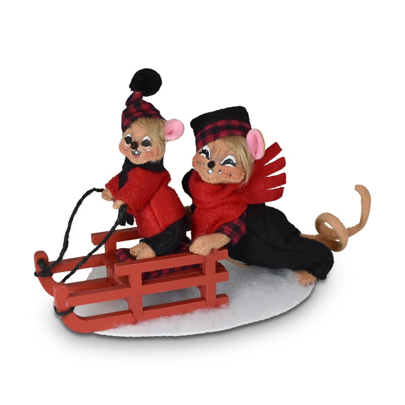 Christmas 5in Winter Woods Sledding Mice